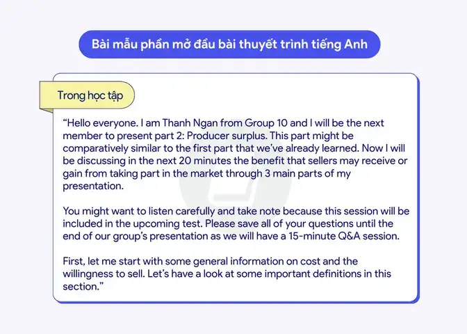 những câu nói mở đầu bài thuyết trình tiếng anh