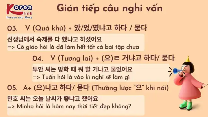 câu nói gián tiếp trong tiếng hàn